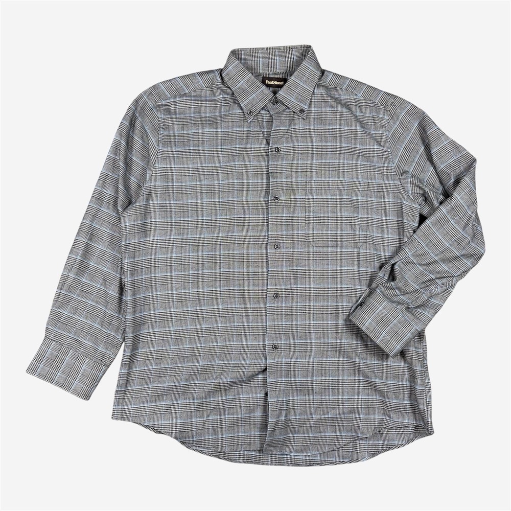 Paul Stuart Mens XL Check Houndstooth Flannel Button Down Shirt Italy Made